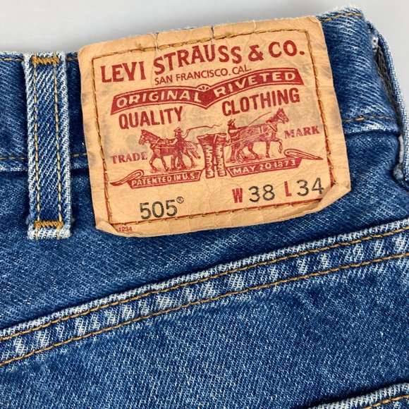 Levis 505 Mens 38 x 34 Denim Blue Jeans - Picture 5 of 6